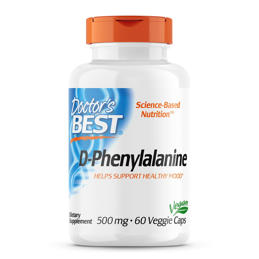 Doctor's Best D-Phenylalanine, Supports Mood, Nervous System, Non-GMO, Vegan, Gluten Free, 500 mg, 60 Veggie Caps