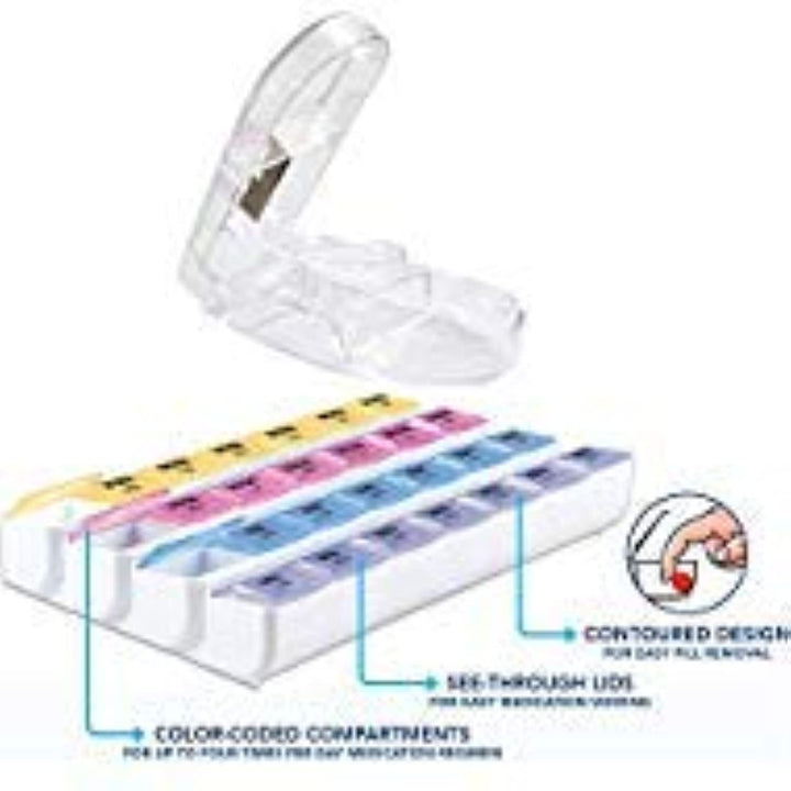 Carex Pill Organizer and Pill Cutter Combo Kit - Weekly Medicine Organizer Pill Case with Pill Crusher - 7 Day Pill Organizer and Pill Cutter for Easy Storage and Consumption
