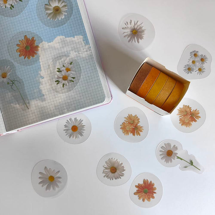 40 Pcs Flower Stickers Plant Washi Sticker Pack for Diary, Album, Notebook, Bullet Journal, DIY Arts and Crafts, Calendars (Daisy)