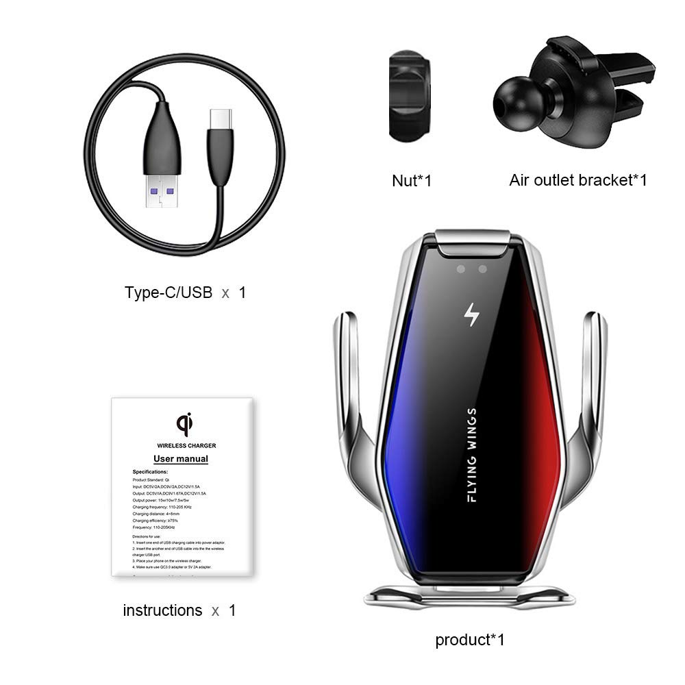 Wireless Car Charger Mount, Infrared Sensor Automatic Clamping Mount 15W Fast Wireless Car Phone Holder for Apple iPhone 14/13/12/11/Pro/X/XR/XS, Sensor Air Vent Cell Phone Car Mount for Samsung