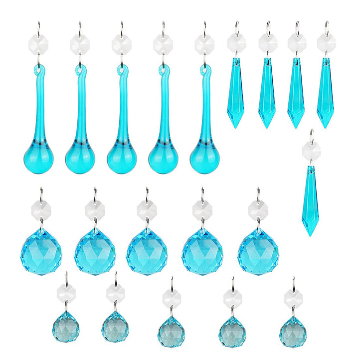 H&D 20PCS Blue Glass Crystal Teardrop Chandelier Prisms Parts Hanging Glass Crystal Pendants Beads Set