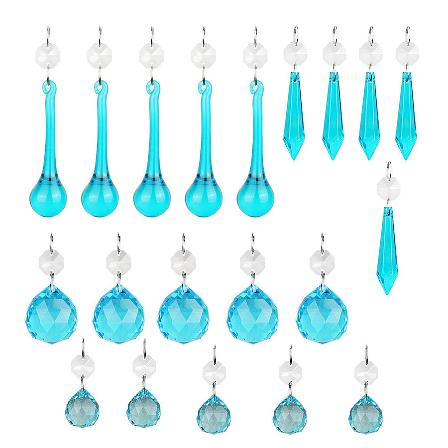 H&D 20PCS Blue Glass Crystal Teardrop Chandelier Prisms Parts Hanging Glass Crystal Pendants Beads Set