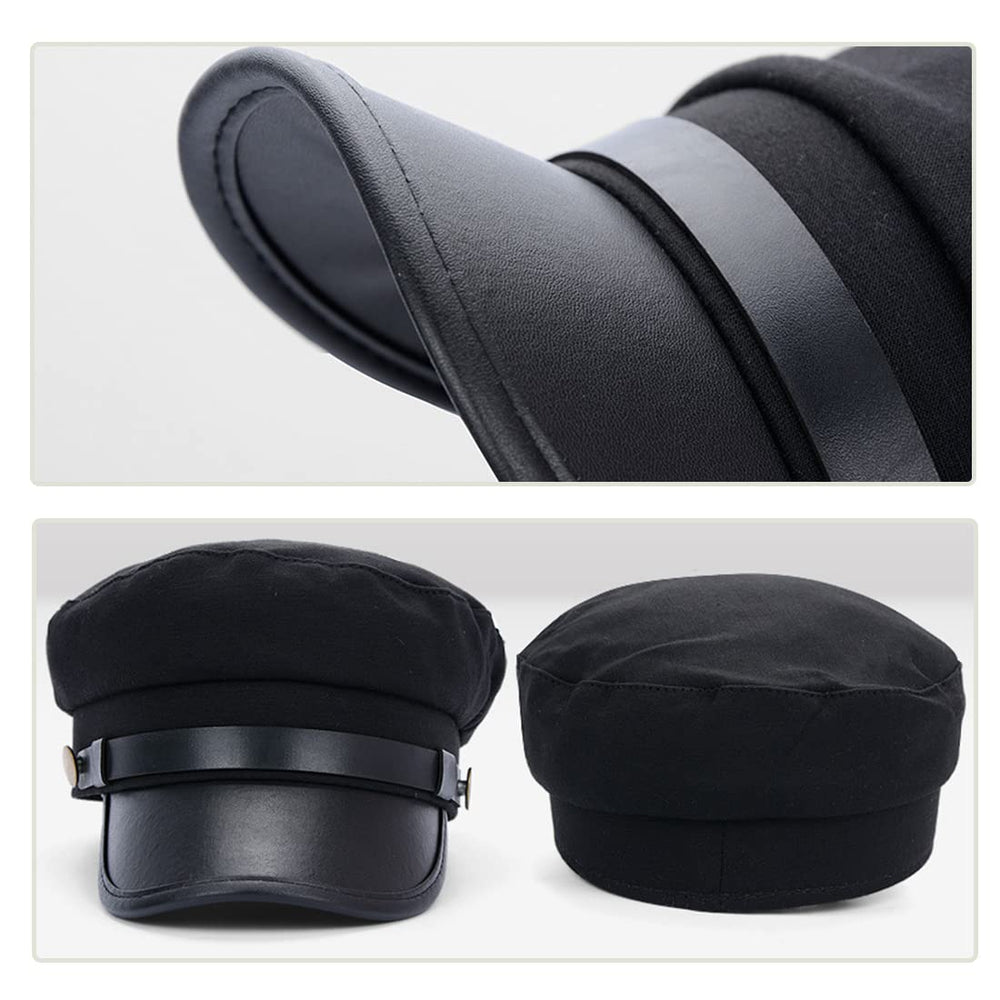 1Pcs Retro Military Hat Chauffeur Hat Fisherman Hat Driver Hat Newsboy Cap Fiddler Cap Doorman Hat Costume Hats for Men and Women (Black)