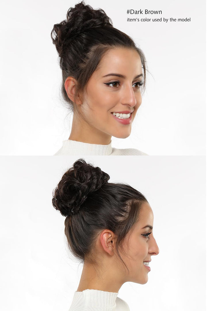 Rose bud Messy Bun Hair Pieces For Women Hair Bun Extension Updo Curly Messy Bun Scrunchie Dark Grey