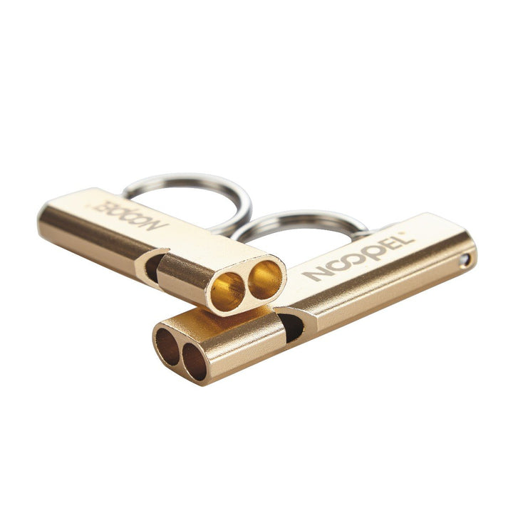 Emergency Survival Whistle Double Tubes Safety Whistle 2 Pack with Keychain for Boating Outdoor Camping Hiking Hunting Sports Dog Training (2 Pack Gold)