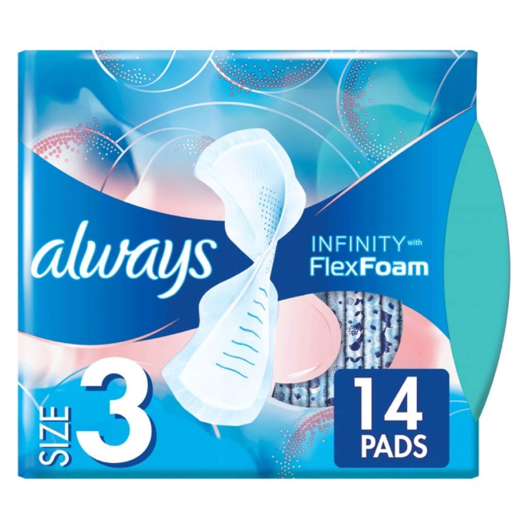 Infinity Size 3 Feminine Pads with Wings, Extra Heavy Flow Absorbency, Unscented, 14 count