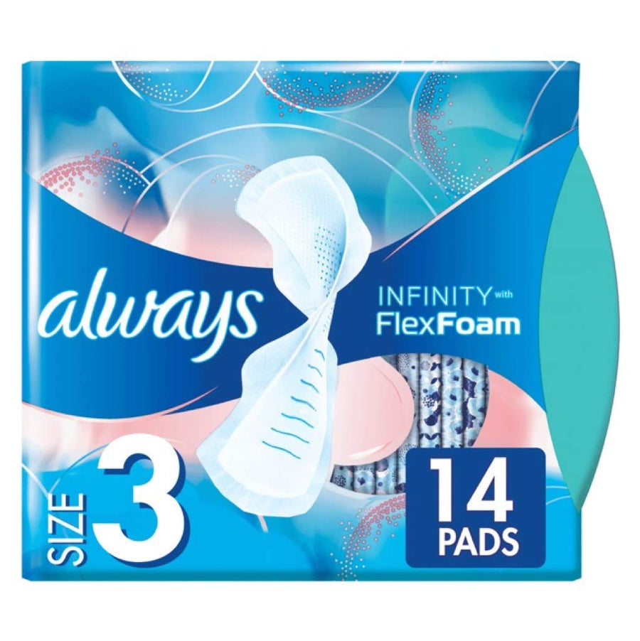 Infinity Size 3 Feminine Pads with Wings, Extra Heavy Flow Absorbency, Unscented, 14 count