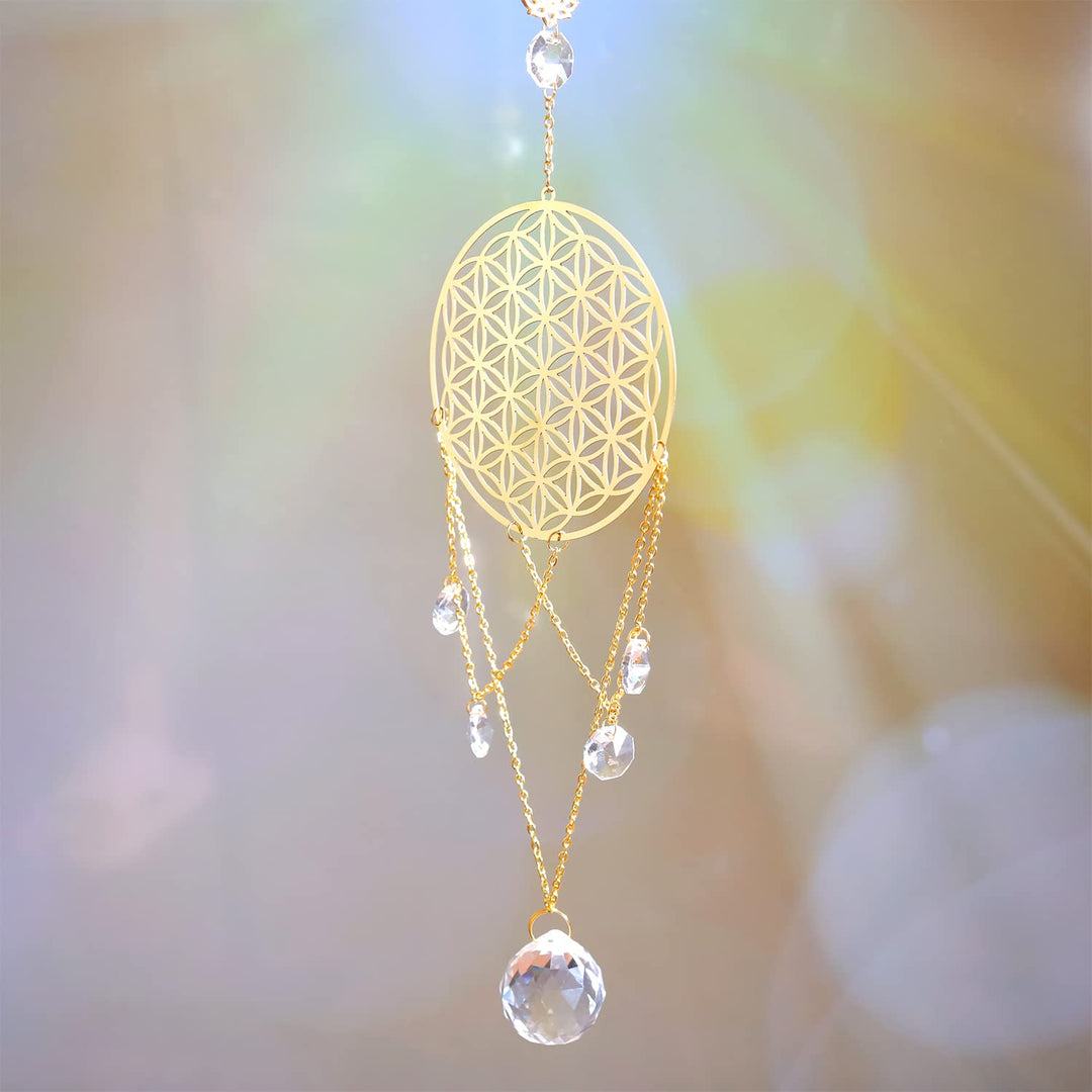 Flower of Life Crystal Suncatcher, Sacred Geometry Wall Decor, Home Office Garden Decorative Hanging Ornament