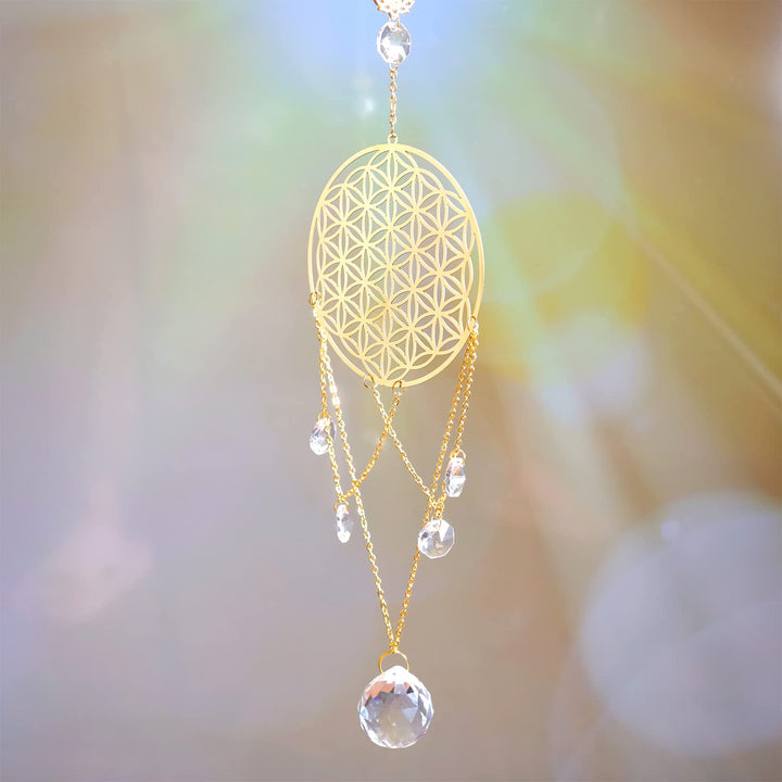 Flower of Life Crystal Suncatcher, Sacred Geometry Wall Decor, Home Office Garden Decorative Hanging Ornament