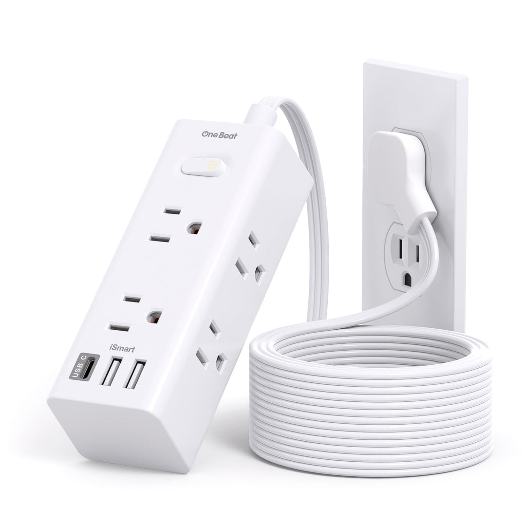 10Ft Extension Cord with Multiple Outlets,Flat Plug Power Strip Surge Protector with 10 Ft Long Cord,6 Outlet 3 USB Ports (1USB C),Multi Outlet Wall Plug for Travel,College,Dorm Essentials
