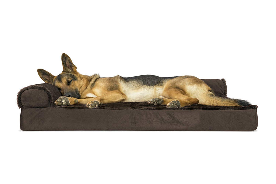 Orthopedic Dog Bed for Large Dogs w/ Removable Bolsters & Washable Cover, For Dogs Up to 95 lbs - Plush & Velvet L Shaped Chaise - Sable Brown, Jumbo/XL