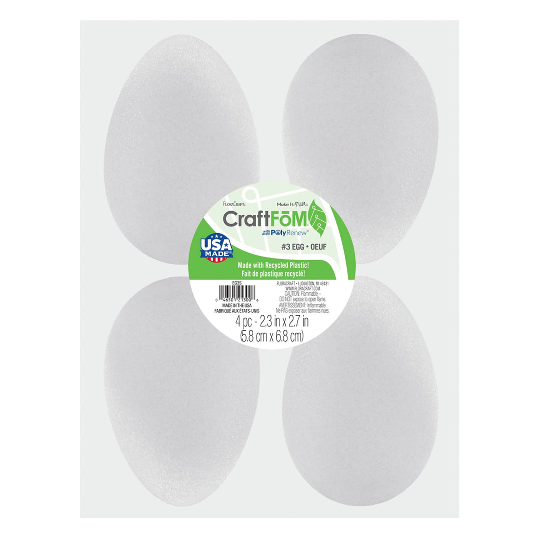 Styrofoam 4 Piece Egg 3.1 Inch x 2.3 Inch White