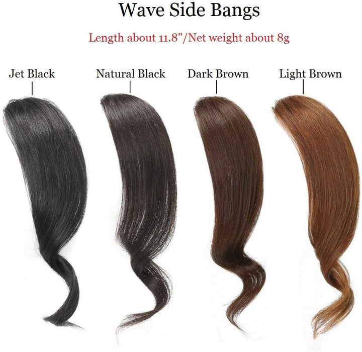 2PCS Wave Side Bang Clip in Bangs Real Human Hair Wave Fringe Hair Extensions(Natural Black Color)