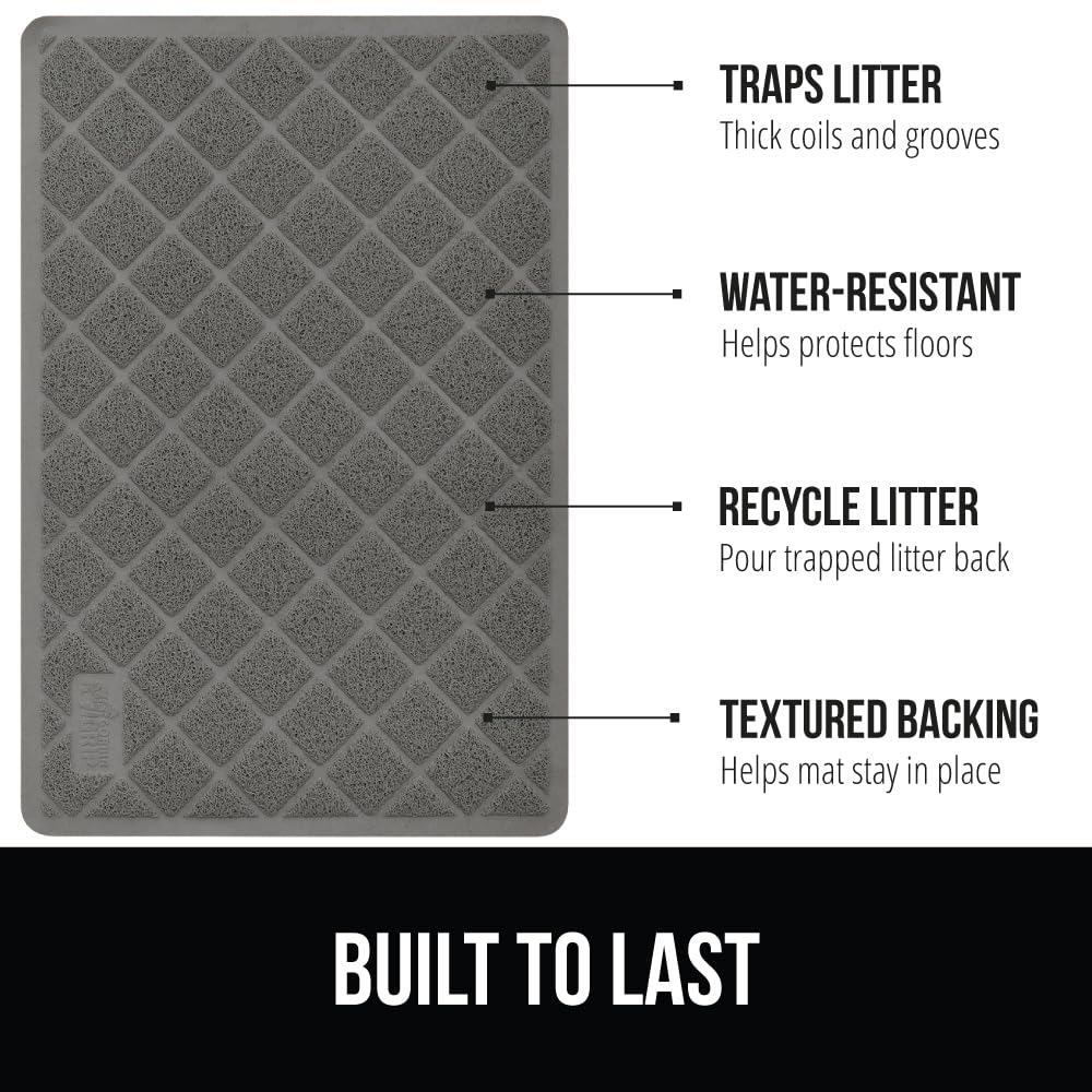 Cat Litter Box Mat, 47x35, Water Resistant Kitty Litter Trapping Mat, Textured Backing, Easy to Clean, Less Waste and Clean Floors, Kitten Supplies for Indoor Cats, Soft on Paws, Gray