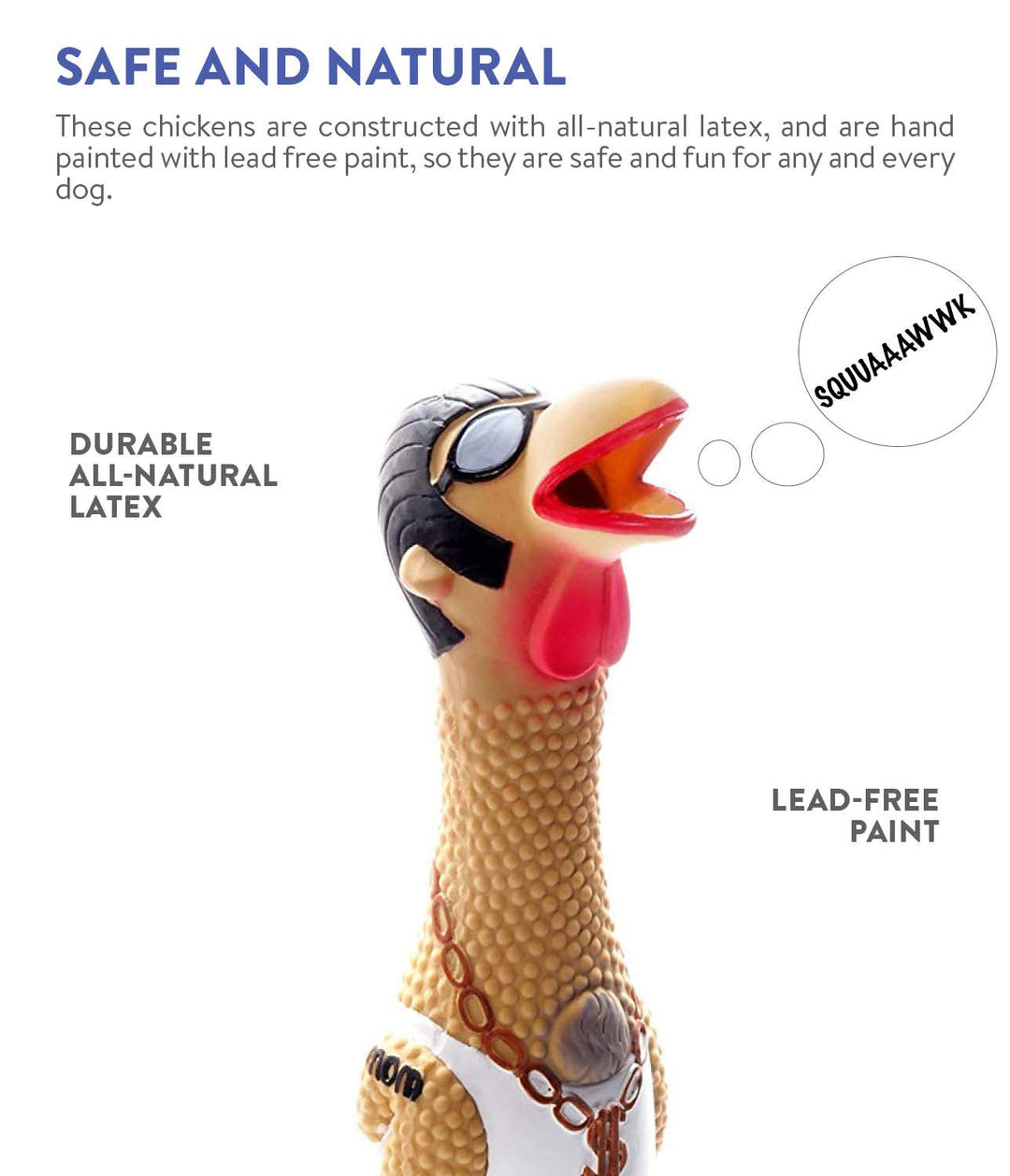 Squawkers Earl Latex Rubber Chicken Interactive Dog Toy, Large