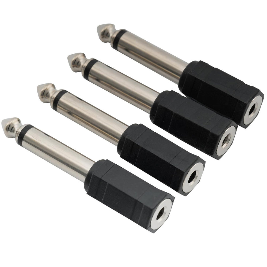 6.35mm 1/4 Inch Male Mono Plug to 3.5mm 1/8 Inch Female Audio Mic Professional Headphone Jack Converter Adapter Microphone Accessory, Black(Pack of 4)
