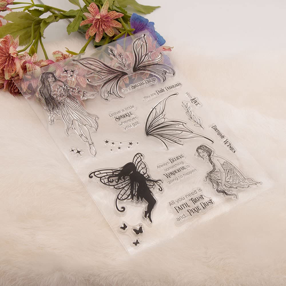 Magic Fairy Sparkle Birthday Wishes Fairy Sentiment Phrase Rubber Stamps Clear Stamps for Card Making Decoration and DIY Scrapbooking Rubber Stamps for Crafts