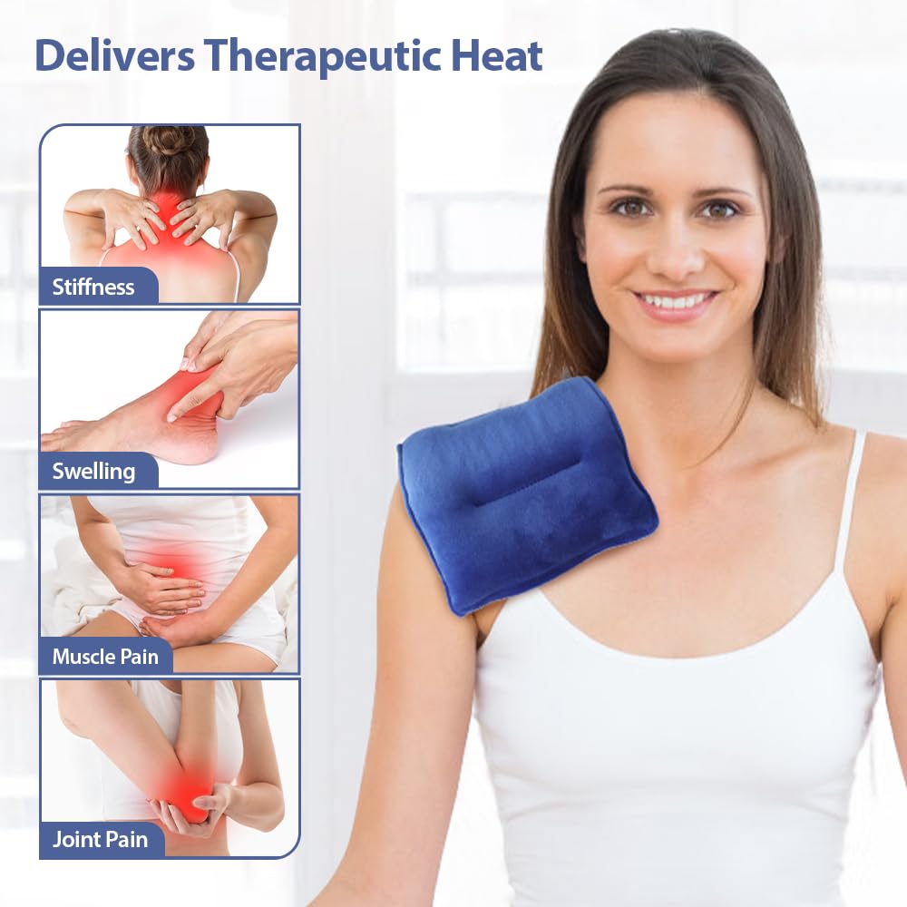 Microwave Heating Pad for Pain Relief, 9.2 x 5.9 Moist Heat Pack for Cramps, Muscle Ache, Joint Pain, Heating Pad for Warm Compress, Blue