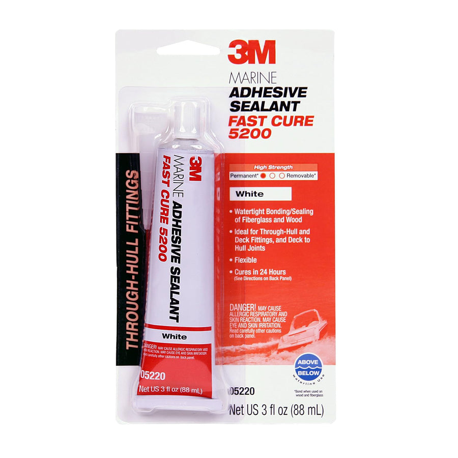 Marine Adhesive Sealant Fast Cure 5200 (05220) Permanent Bonding and Sealing for Boats and RVs Above and Below the Waterline Waterproof Repair, White, 3 fl oz Tube
