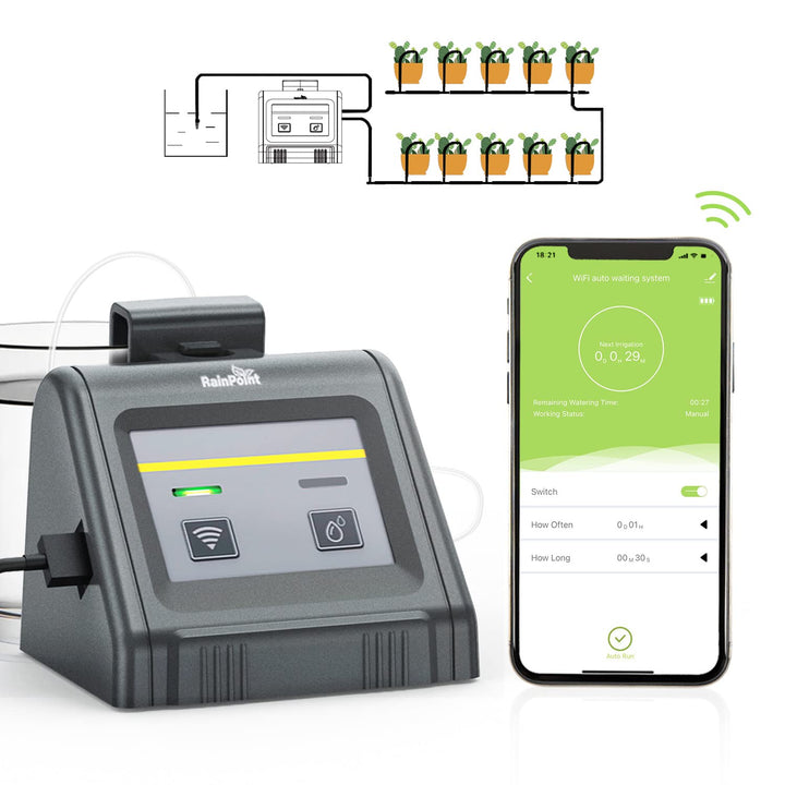 WiFi Automatic Watering System For Indoor Potted Plants, DIY Drip Irrigation Kit Remotely Control Auto/Manual/Delay Watering Mode via APP, Automatic Self-Watering Irrigation System with Pump
