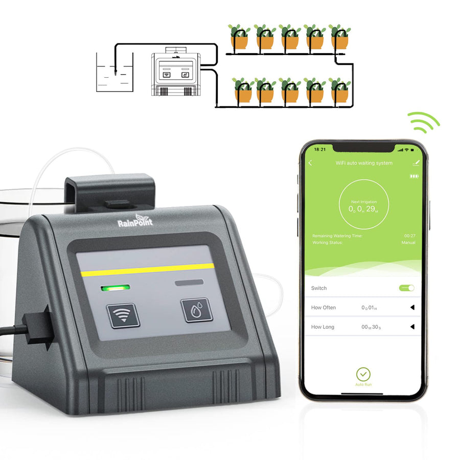 WiFi Automatic Watering System For Indoor Potted Plants, DIY Drip Irrigation Kit Remotely Control Auto/Manual/Delay Watering Mode via APP, Automatic Self-Watering Irrigation System with Pump