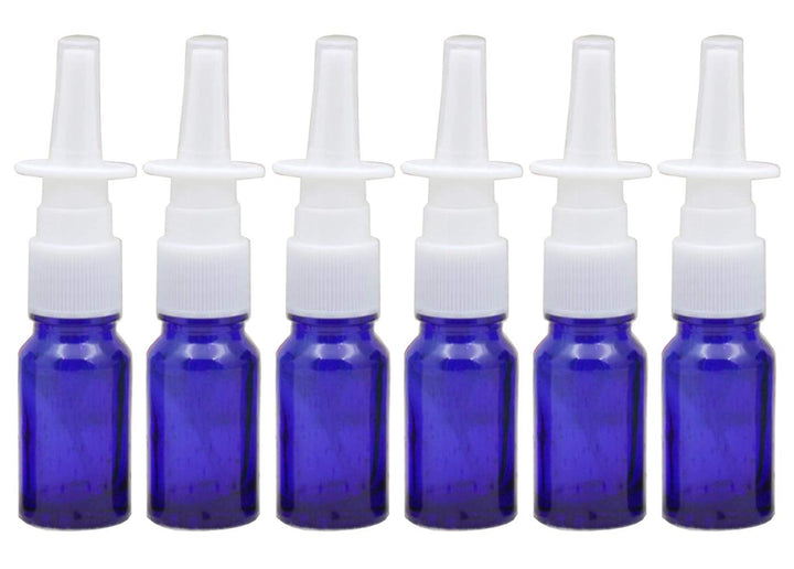 Blue: 6Pcs 10Ml/0.34Oz Glass Nasal Spray Bottles - Portable Empty Refillable Fine Mist Sprayers Atomizers Cosmetic Makeup Perfume Storage Container Vials(Blue)