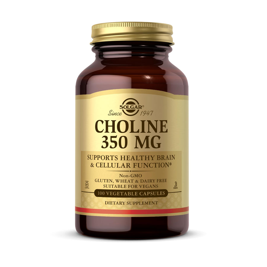 Choline 350 mg - 100 Vegetable Capsules - Non-GMO, Vegan, Kosher - 100 Servings