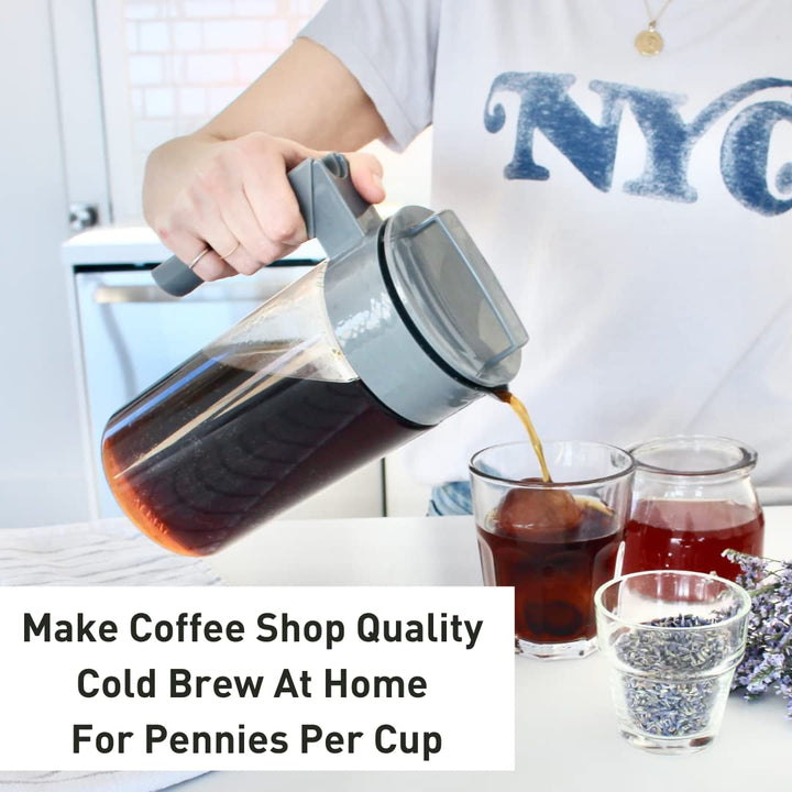 Patented Deluxe Cold Brew Coffee Maker with Black Lid Airtight Pitcher, 1 Quart, Black