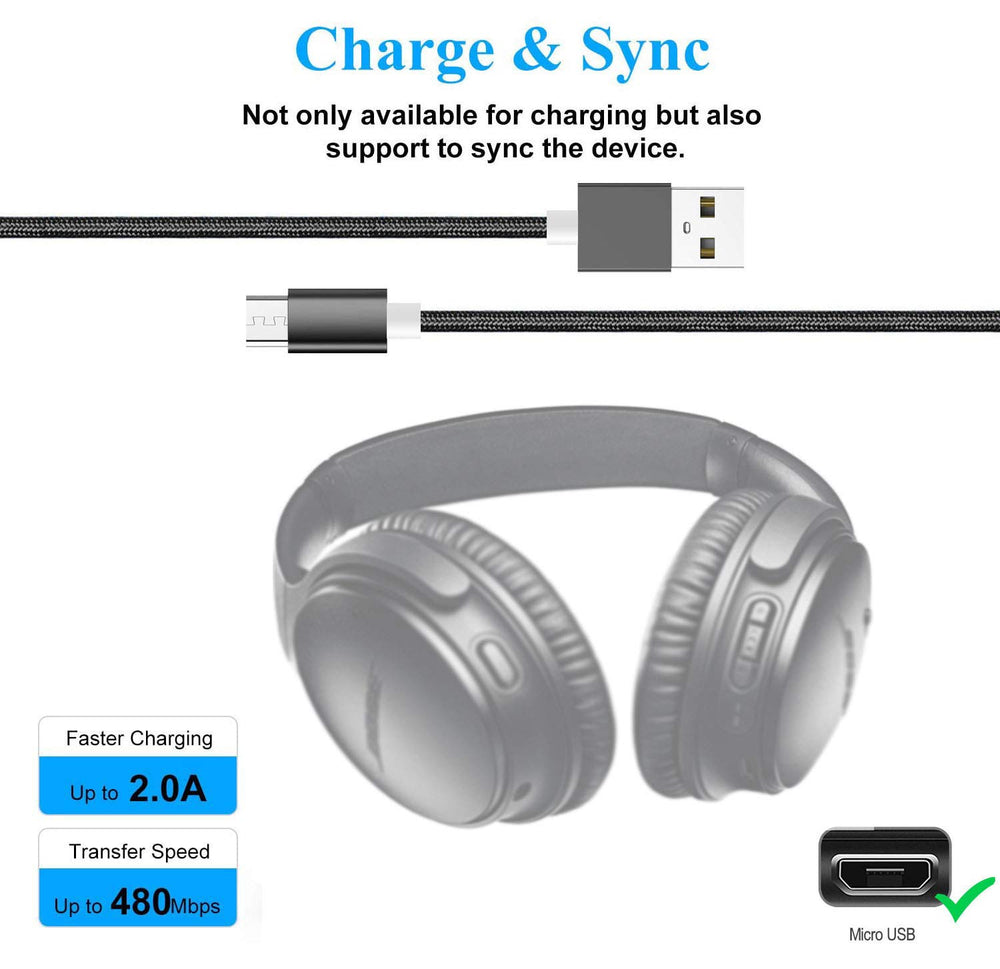 Replacement USB Charging Cable for Bose QC35 QuietComfort 35 Wireless Headphones II/SoundLink Around-Ear Wireless Headphones II (5ft Black)