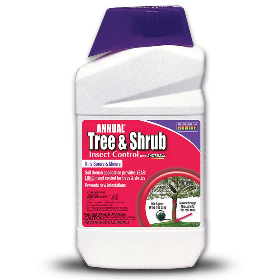 Annual Tree & Shrub Insect Control with Systemaxx, 32 oz Concentrate, Year Long Protection and Bug Killer