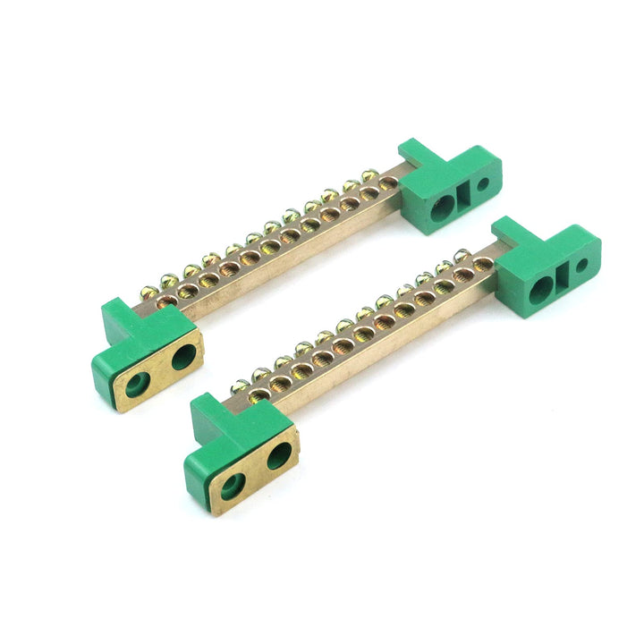 Terminal Bus Bar 12 Positions Screw Brass Terminal Grounding Strip Bus Bar Block Green Terminal Block Pack of 5