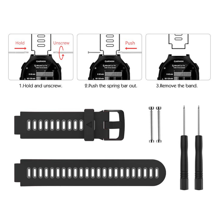 Watch Band Compatible with Garmin Forerunner 220/230/235/620/630/735XT, Soft Silicone Women Men Adjustable Sport Strap Fit Garmin Forerunner 735XT/220/230/235/620/630 - Black & Gray