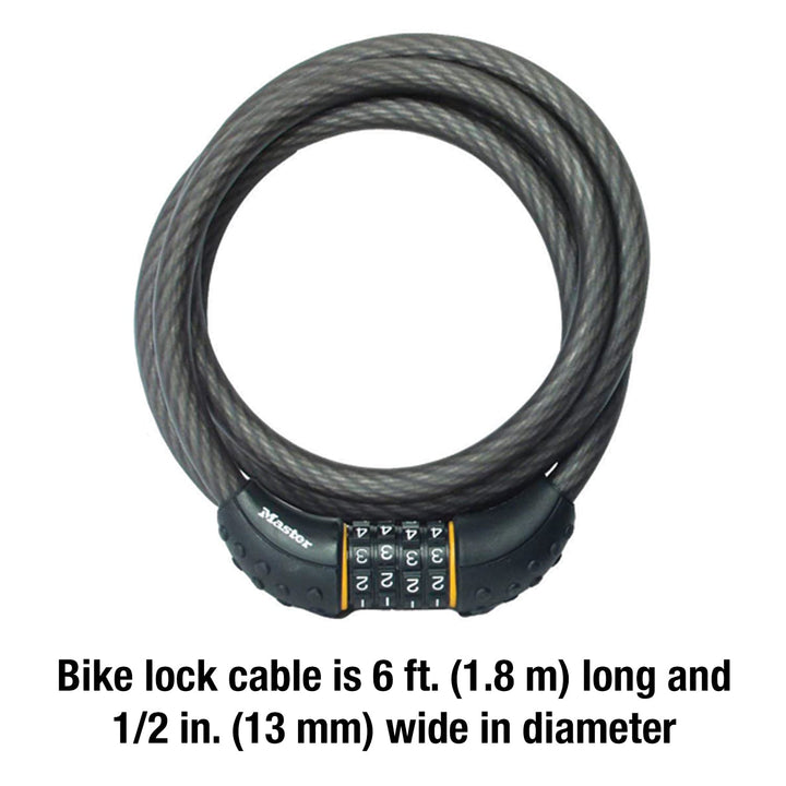 Cable Lock, Set Your Own Combination Bike Lock, 6 ft. Long, Black, 8122D