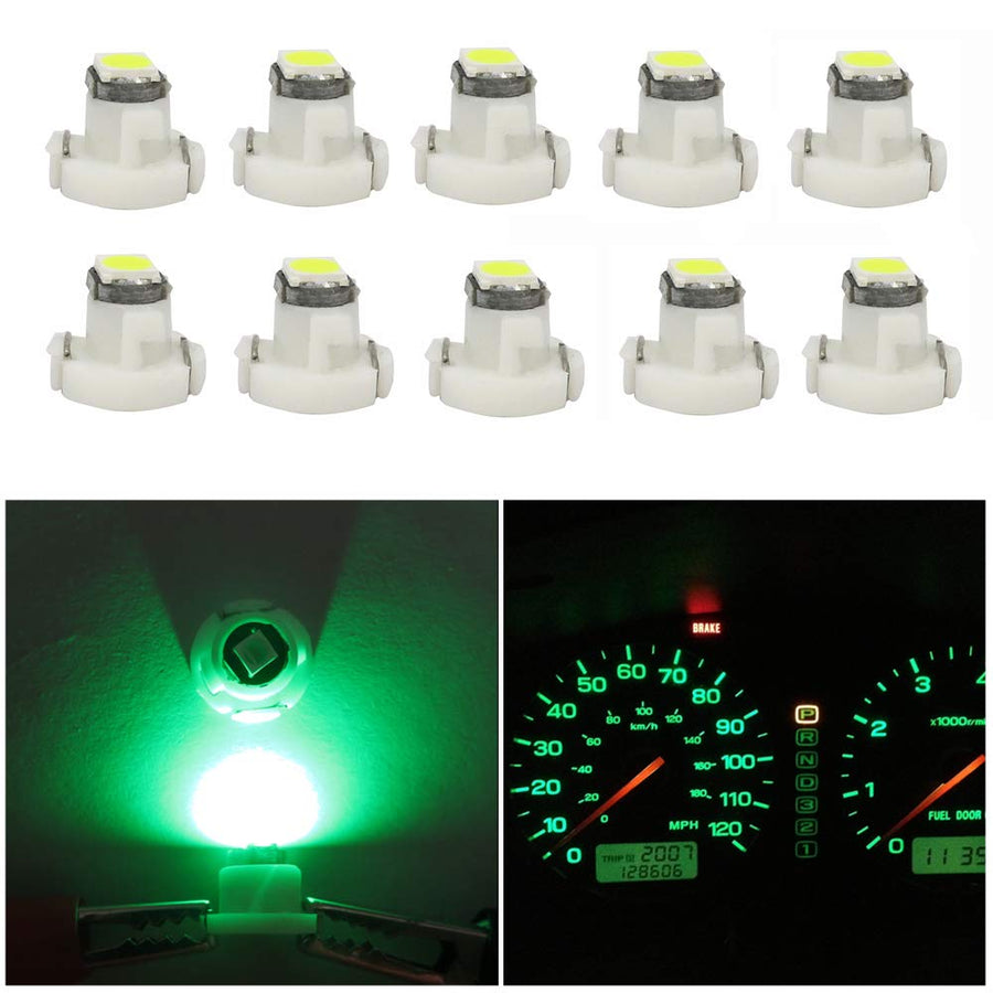 10x Green T3 Neo Wedge Led 3030 SMD Chip 8mm Base Car Instrument Cluster Light Dashboard Gauge HVAC AC Heater Climate Control Lamps Switch Indication Interior Bulb Replacement