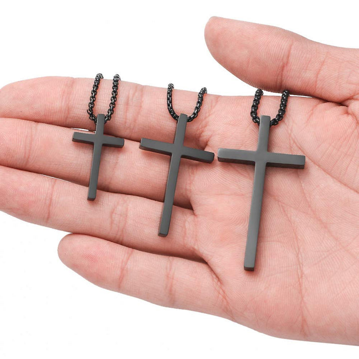 Cross Necklace for Boys, Mens Cross Necklace Stainless Steel Cross Pendant Black Small Cross Chain for Men 16 Inch Cross Necklace for Men Gifts