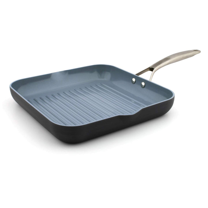 Paris Pro Hard Anodized Healthy Ceramic Nonstick, 11 Square Grill Pan, PFAS-Free, Dishwasher Safe, Grey