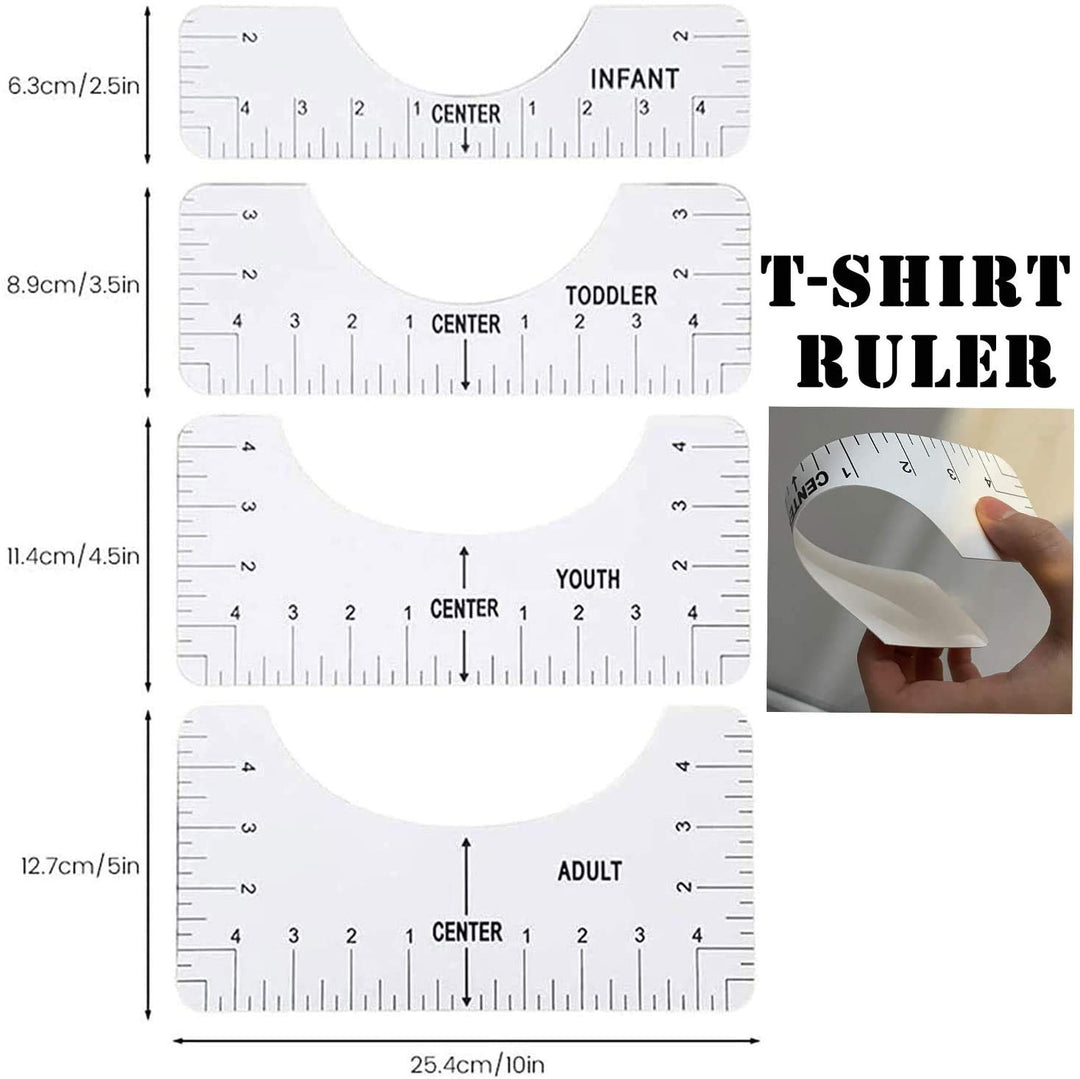8 Pack T Shirt Alignment Ruler with 1 Piece Measuring Ruler, Craft Ruler with Guide Tool for Making Fashion Center Design, Adult Youth Toddler Infant