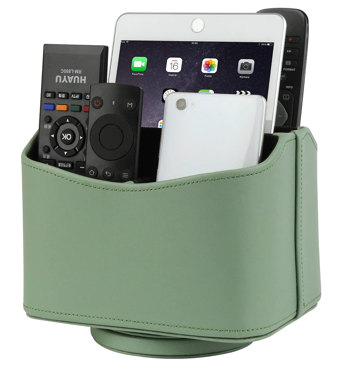 Spinning Remote Control Holder, Remote Caddy, 360 Degrees Rotatable Remote Control Organizer, Desktop Organizer Caddy Holder, PU Faux Leather (Light Green)