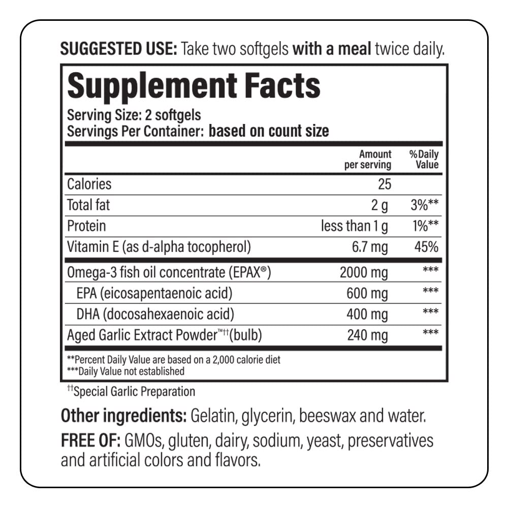 Aged Garlic Extract Omega-3, Cholesterol and Circulation, 90 soft gels