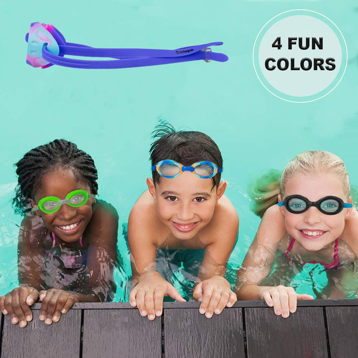 Kids Swim Goggles for Boys and Girls - Adjustable Straps, Silicone Eye Seal, UV Protection and Anti Fog Lenses Swimming Goggle - Blue Tie Dye