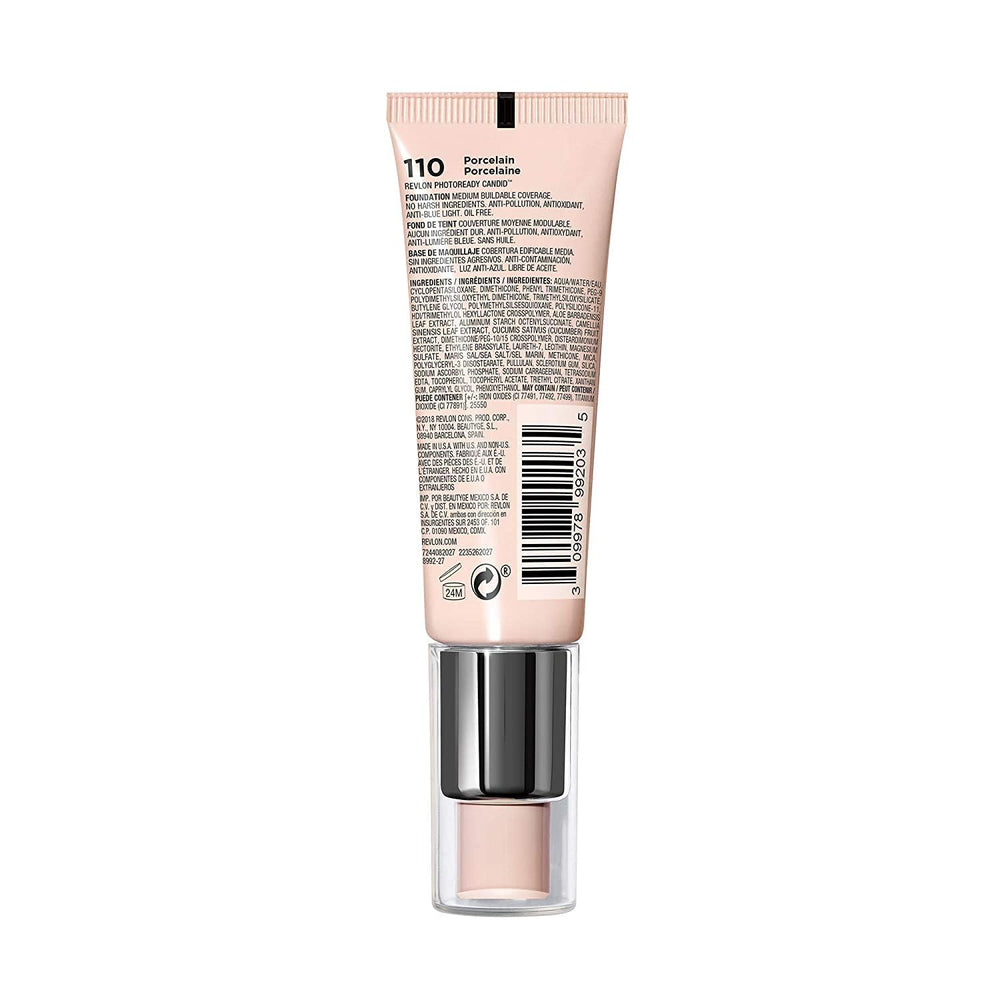 Revlon PhotoReady Candid Natural Finish Foundation, with Anti-Pollution, Antioxidant, Anti-Blue Light Ingredients, 110 Porcelain, 0.75 fl. oz.