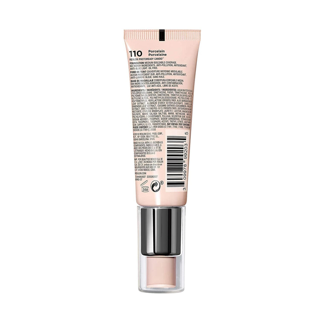 Revlon PhotoReady Candid Natural Finish Foundation, with Anti-Pollution, Antioxidant, Anti-Blue Light Ingredients, 110 Porcelain, 0.75 fl. oz.