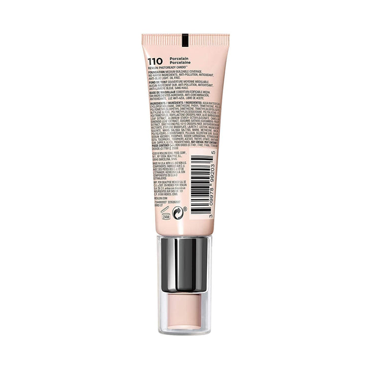 Revlon PhotoReady Candid Natural Finish Foundation, with Anti-Pollution, Antioxidant, Anti-Blue Light Ingredients, 110 Porcelain, 0.75 fl. oz.