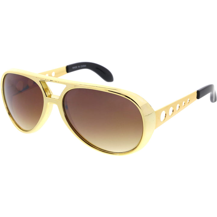 Large King of Rock Rock & Roll TCB Aviator Sunglasses (Silver)