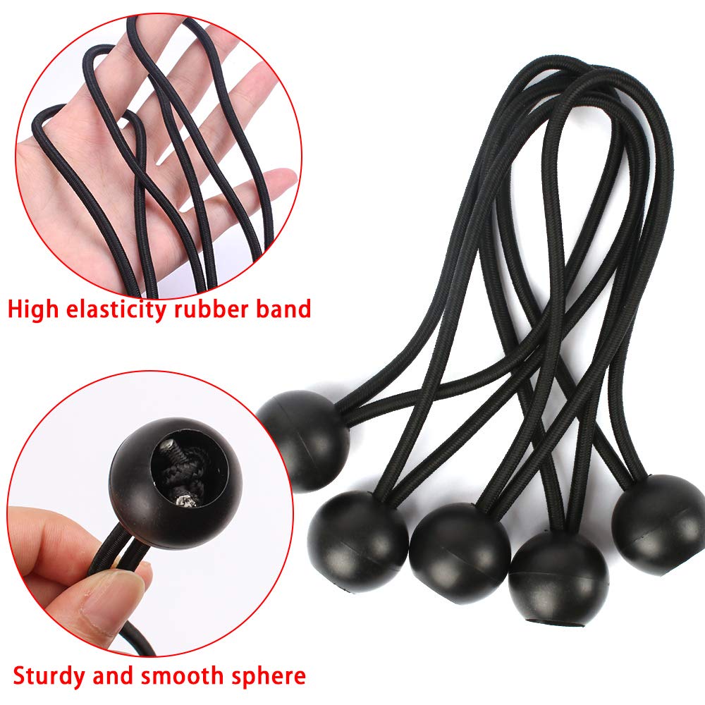 30 Pcs Bungee Balls 6Inch Black Ball Bungees Heavy Duty Heavyweight 6 inch Tarp Bungee Cords, Weather Resistant Tie Down Strap 4mm Thickness - for Camping, Tents, Cargo, Holding Wire and Hoses