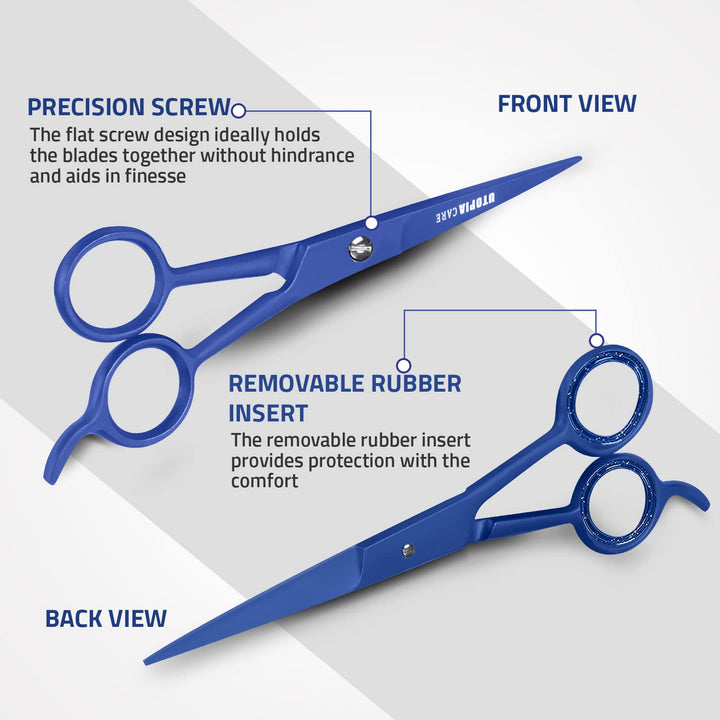 Hair Cutting and Hairdressing Scissors 6.5 Inch, Premium Stainless Steel shears with smooth Razor & Sharp Edge Blades, for Salons, Men & Women, Kids, Adults, & Pets - Blue