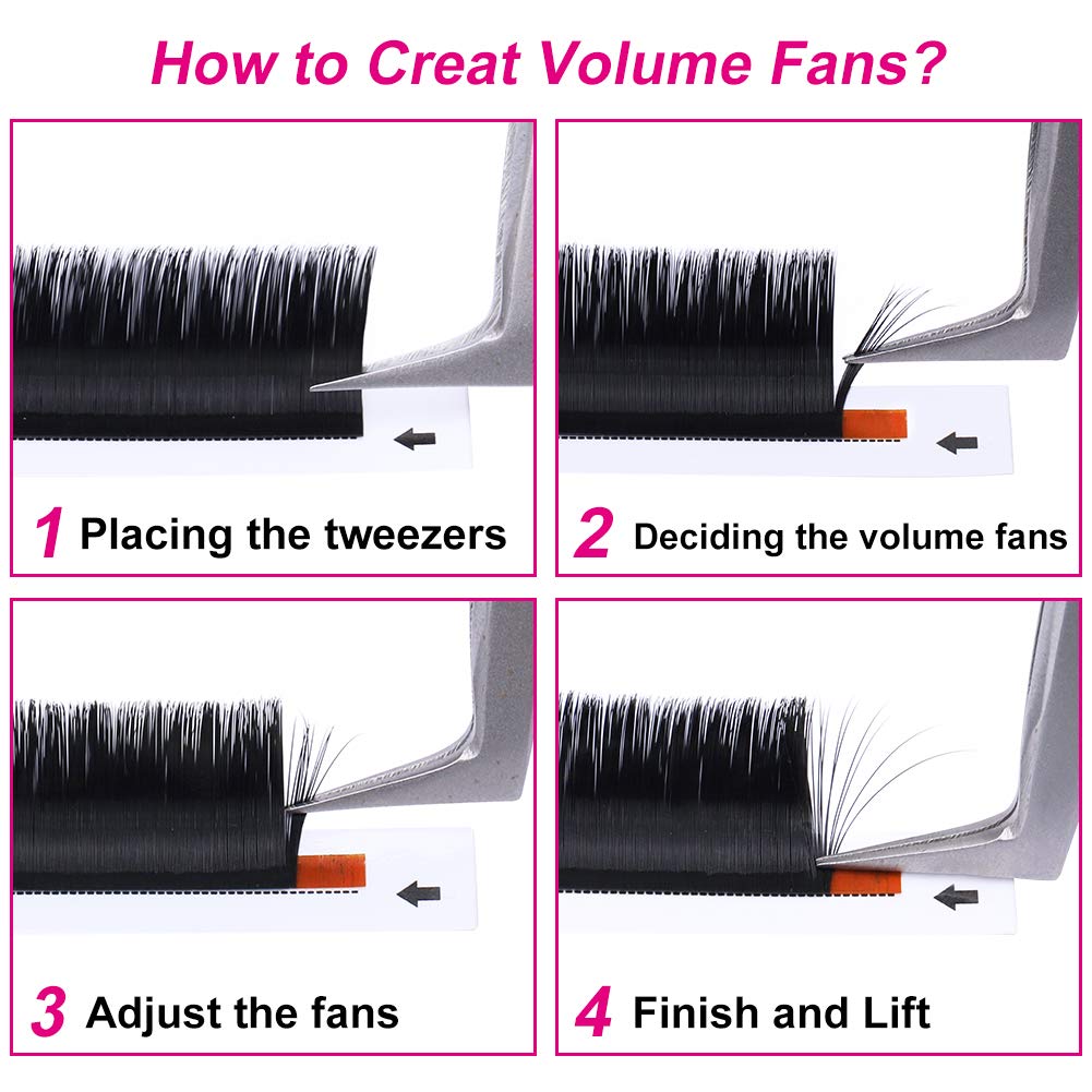 Volume Lash Extensions Easy Fan 3D~10D D Curl Volume Fans 0.05 0.07mm Self Fanning Eyelash Extensions 8-20mm Length(0.05-D, 13mm)