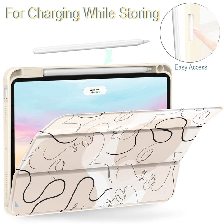 Case for iPad Air 11-inch M2 (2024), iPad Air 5th Generation Case, iPad Air 5th/4th 10.9 Inch 2022/2020 Case Clear Back with Auto Sleep & Pencil Holder for iPad Air 5/4, Line Art