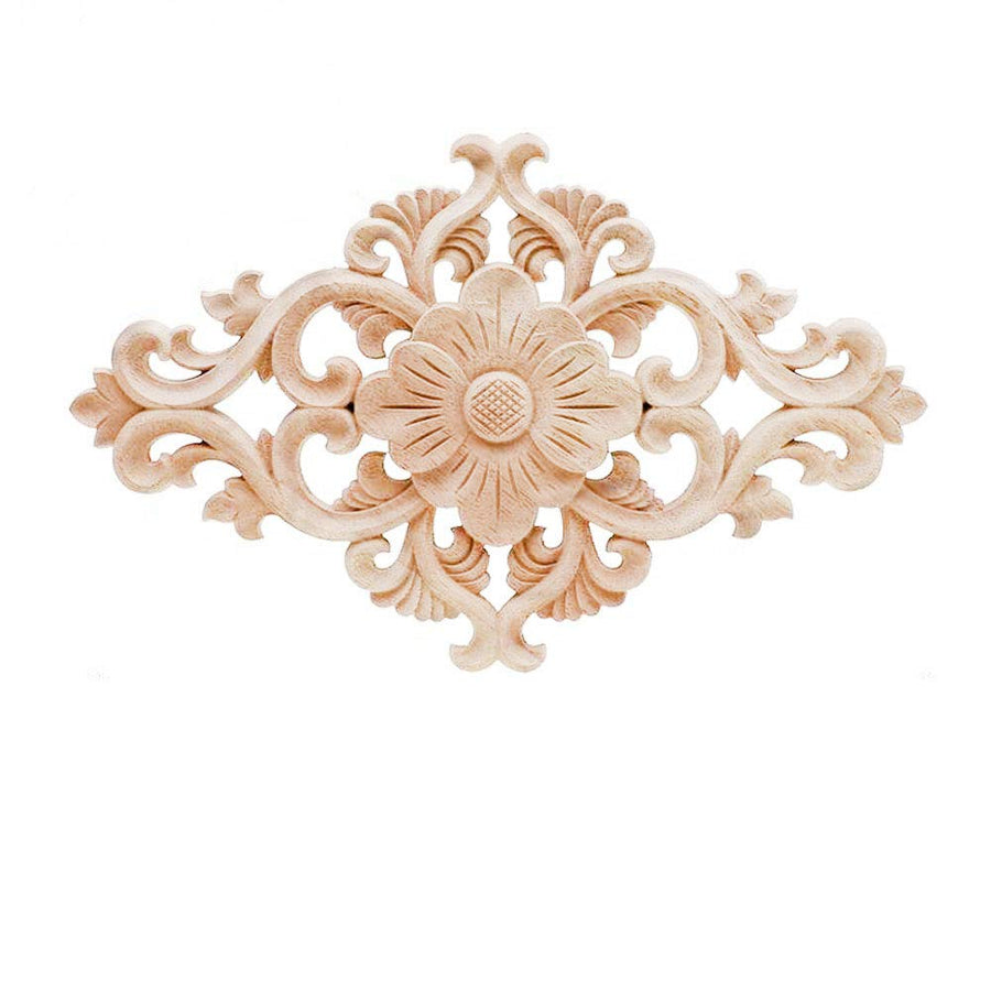 Hand Carved Wooden Carved Onlay Appliques Wood Carving Decal Unpainted Furniture Bed Door Cabinet Decor (27x19cm/10.63x7.48inch)
