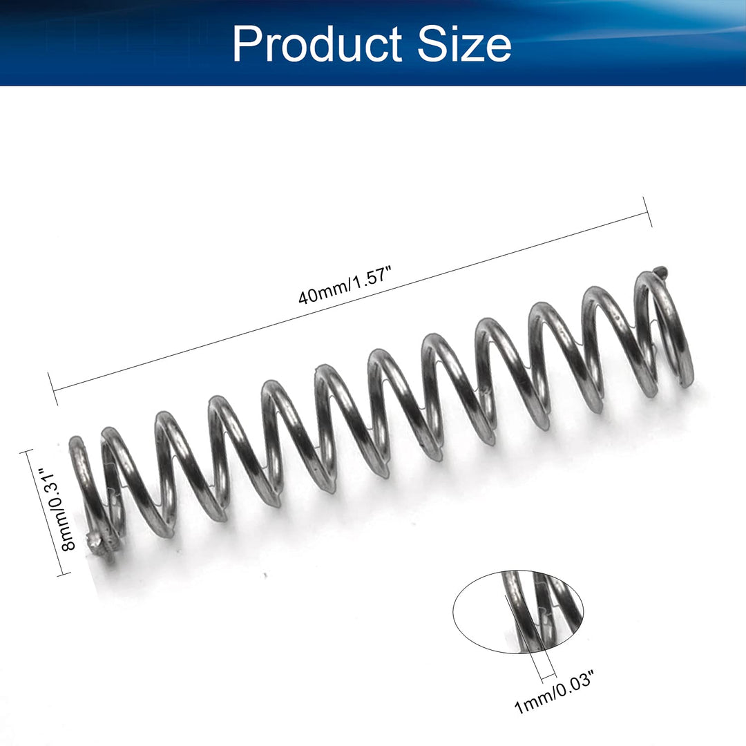 Compressed Spring,Spring Steel Small Coiled Extension Spring for Ball Pen Wire Dia 1mm OD 8mm Length 40mm 20Pcs